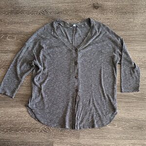 She + Sky Gray Button-Up Long Sleeve Lounge Top